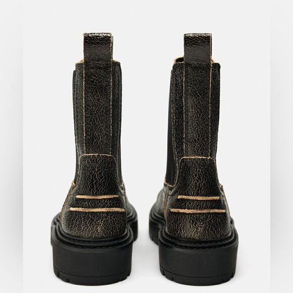 ZARA FLAT LEATHER ANKLE BOOTS VINTAGE LOOK CRACKED - Picture 7 of 13